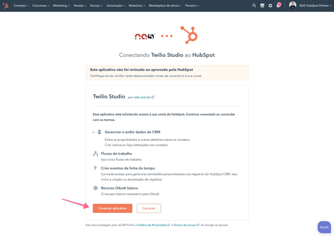 confirmar-conectar-aplicativo-hubspot-twilio-studio