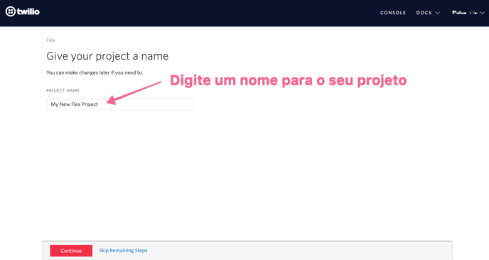 digite-um-nome-para-o-seu-projeto-twilio-flex
