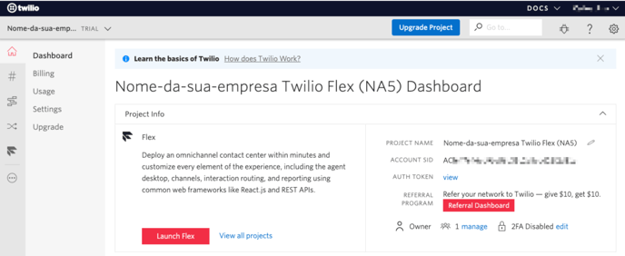 pagina-de-entrada-do-projeto-twilio-flex