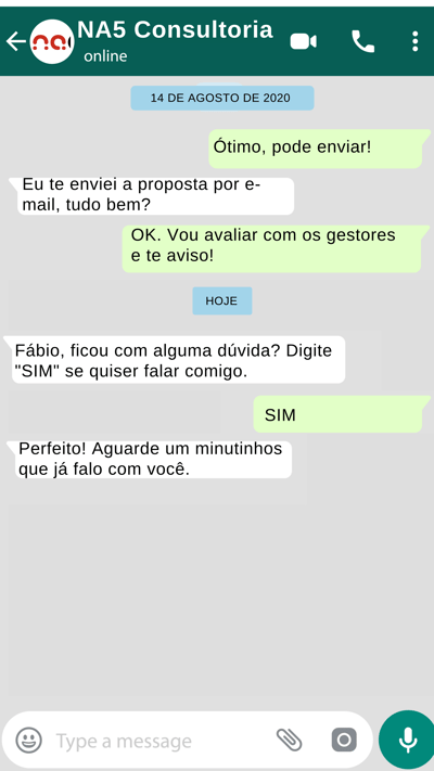 Exemplo de Atendimento por WhatsApp 1