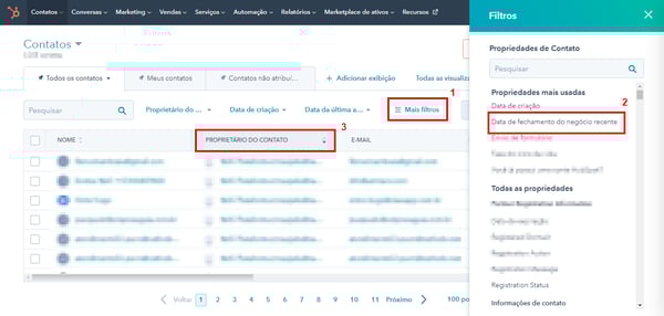 Filtre contatos na HubSpot