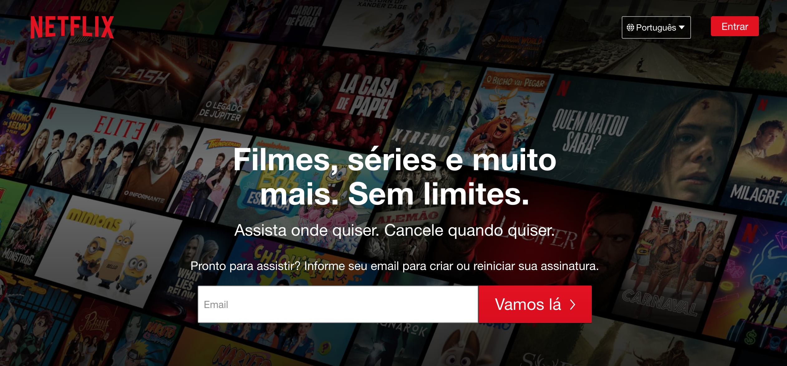 Página de entrada do site Netflix.