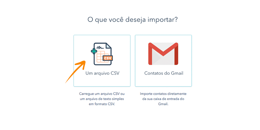 Selecione o tipo de importação