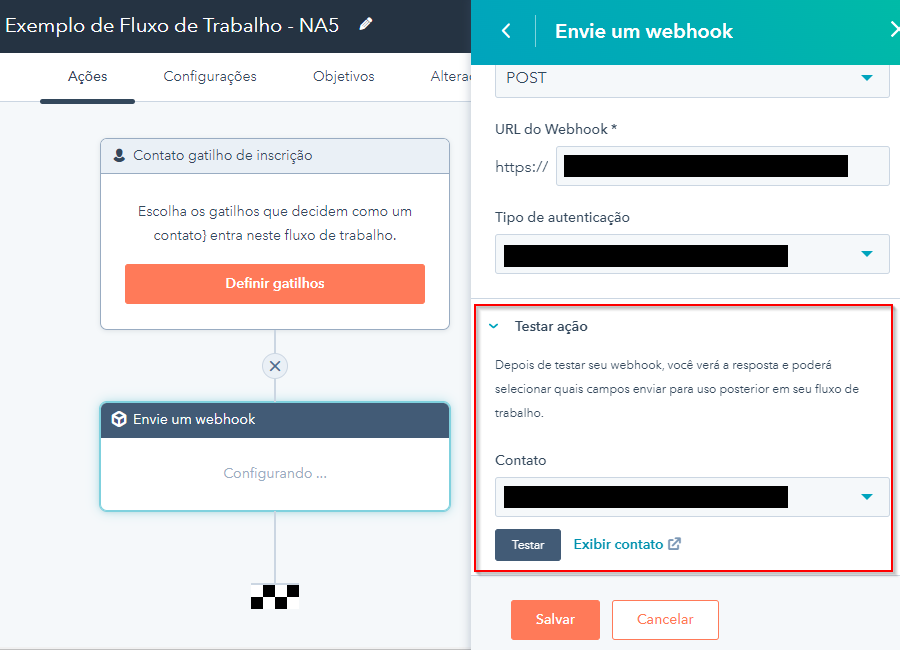 Teste o seu webhook no HubSpot direto no Fluxo de Trabalho (workflow)