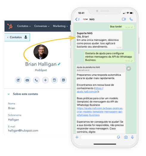 Mensagem personalizada de WhatsApp enviada pelo HubSpot