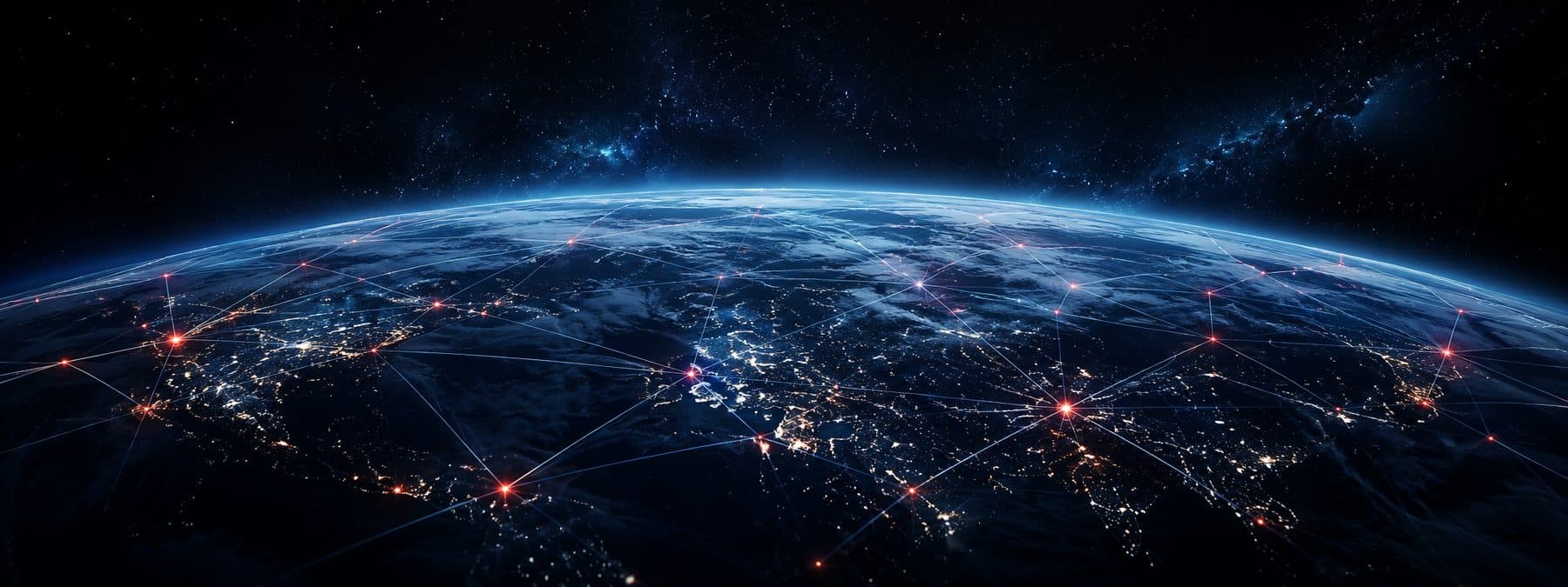 Vista da Terra no espaço, simbolizando operações conectadas por dados e IA