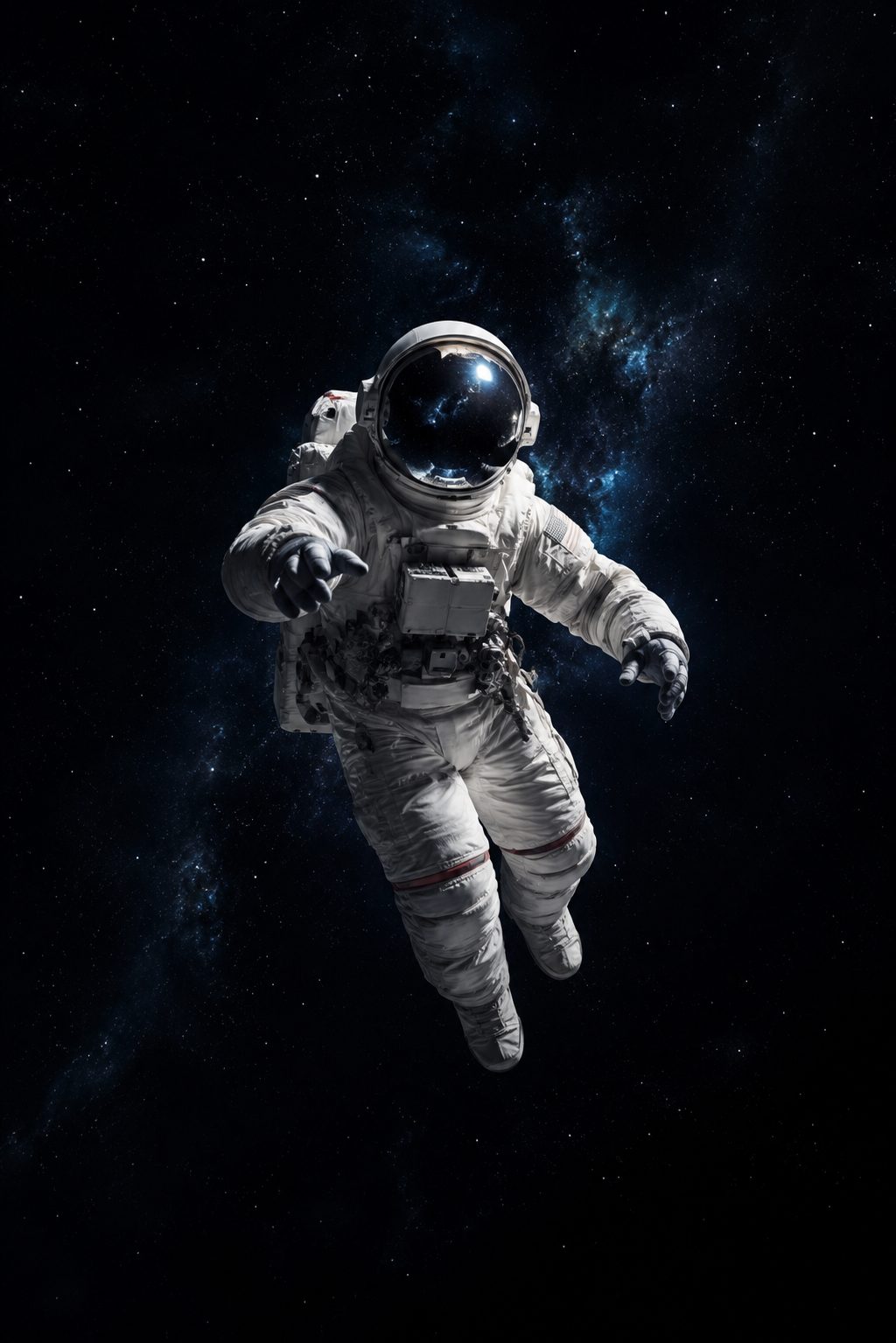 Astronauta diante de uma interface luminosa, representando governanca e contexto para agentes de IA